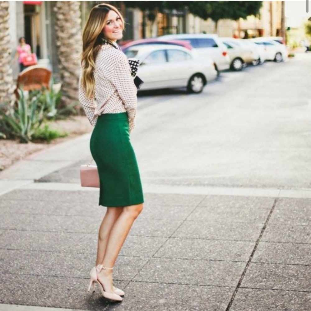 J.Crew No. 2 Wool Pencil Skirt in Emerald Green